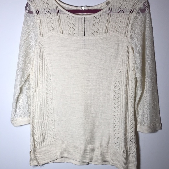 Anthropologie Knitted & Knotted Cream Lace Light Sweater size M - Picture 4 of 10